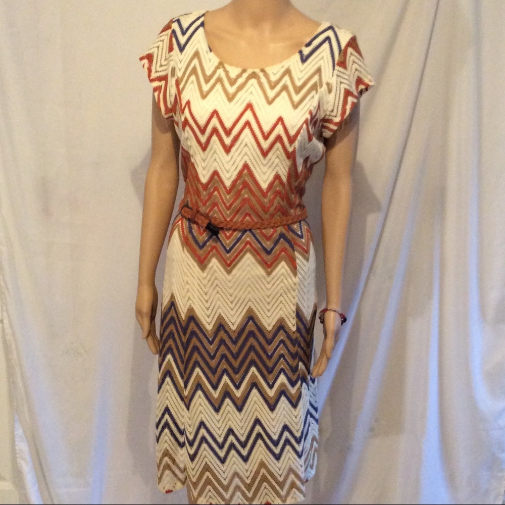 ON SALE NOW, BUNDLE FOR BIGGER SAVINGS NEW Chevron Belted Dress Rust SZ 8 - Picture 2 of 7